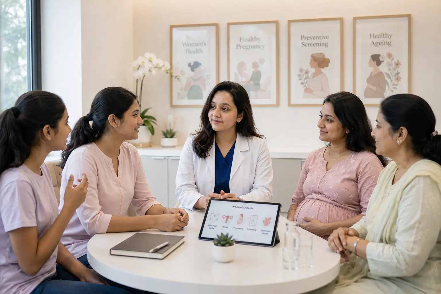Dr. Shivani Chaturvedi with women patients during a gynaecology treatment consultation at स्त्रीCare, Andheri West, Mumbai